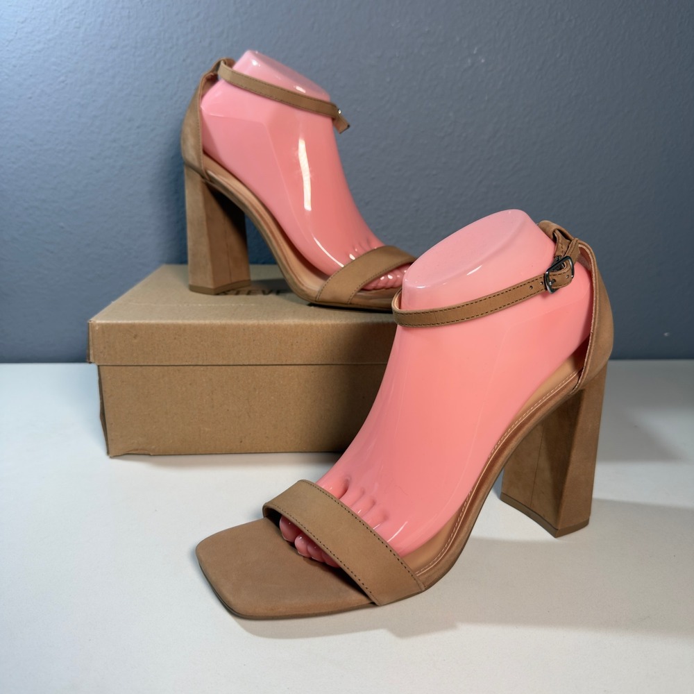 Steve Madden Tiaa Sandals Women 9.5 Camel New Block Heel Square Toe TIAA01S1 - Picture 10 of 12